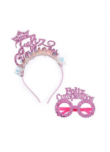  Set diadema y gafas feliz cumple 2 pcs fucsia | Ducaval | Envías 24/48 horas 